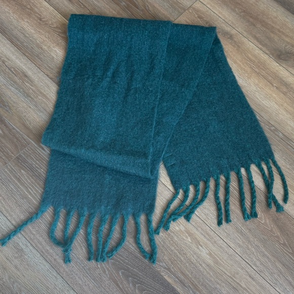 Accessories - Long Warm Wooly Teal Scarf with Fringe Ends